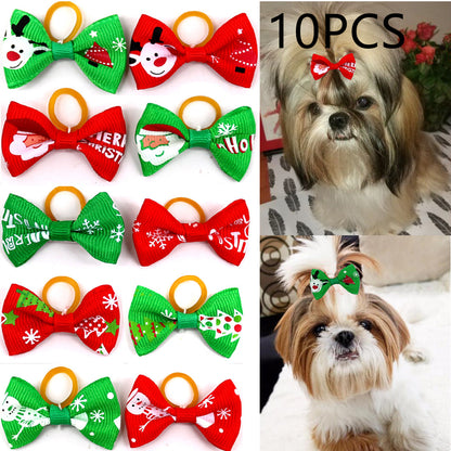 Christmas Pet Headband – Santa Claus Flower Bow Hair Accessory for Dogs and Cats 10 pcs